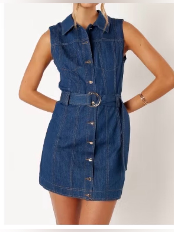 Petal And Pups Sleeveless Denim Shirt-Dress Size Us 6